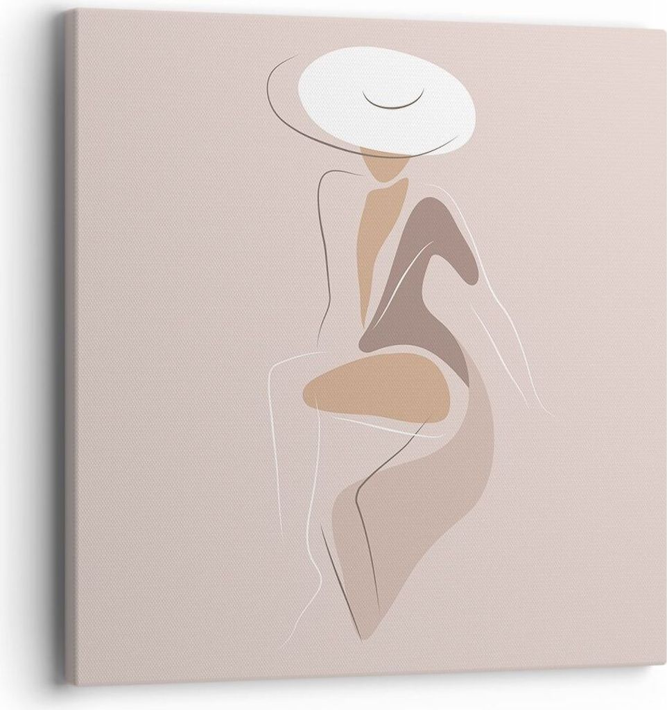 Bild auf Leinwand - Leinwandbild - Einteilig - Buntstift Frau Hut - 40x40cm - Wand Bild - Wanddeko - Wandbilder - Leinwanddruck - Bilder - Wanddeko...