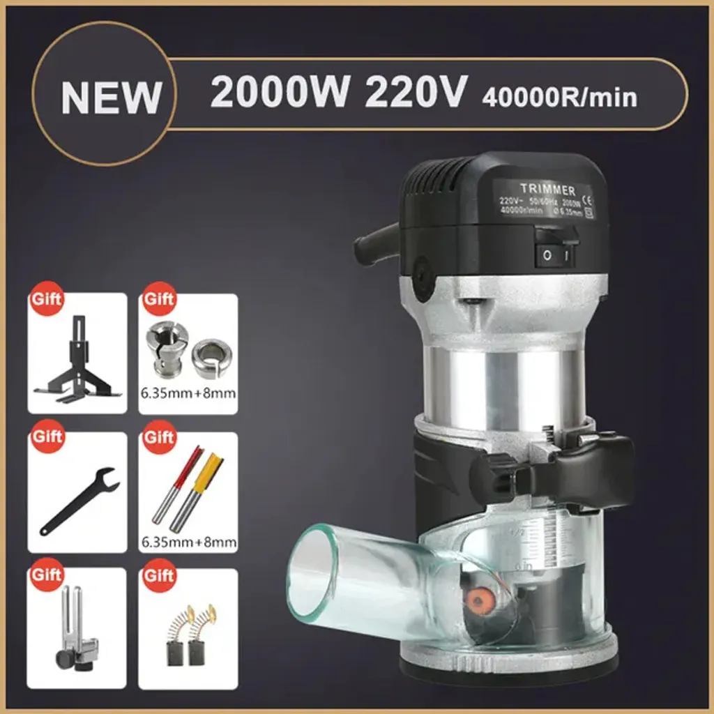 Défonceuse électrique 2000W - Finition bois parfaite sans éclat, noir - 2