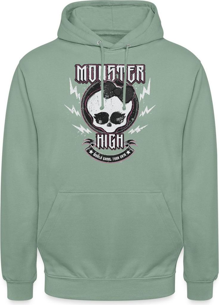Spreadshirt Monster High World Ghoul Tour Totenkopf-Design Uni Hoodie, M, Graugrün