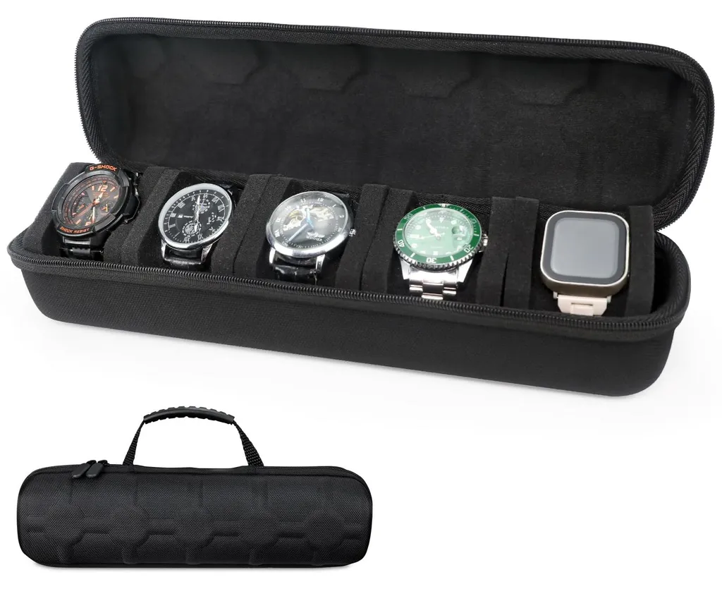 Étui à montres à 5 compartiments avec poignée pour voyage - Noir