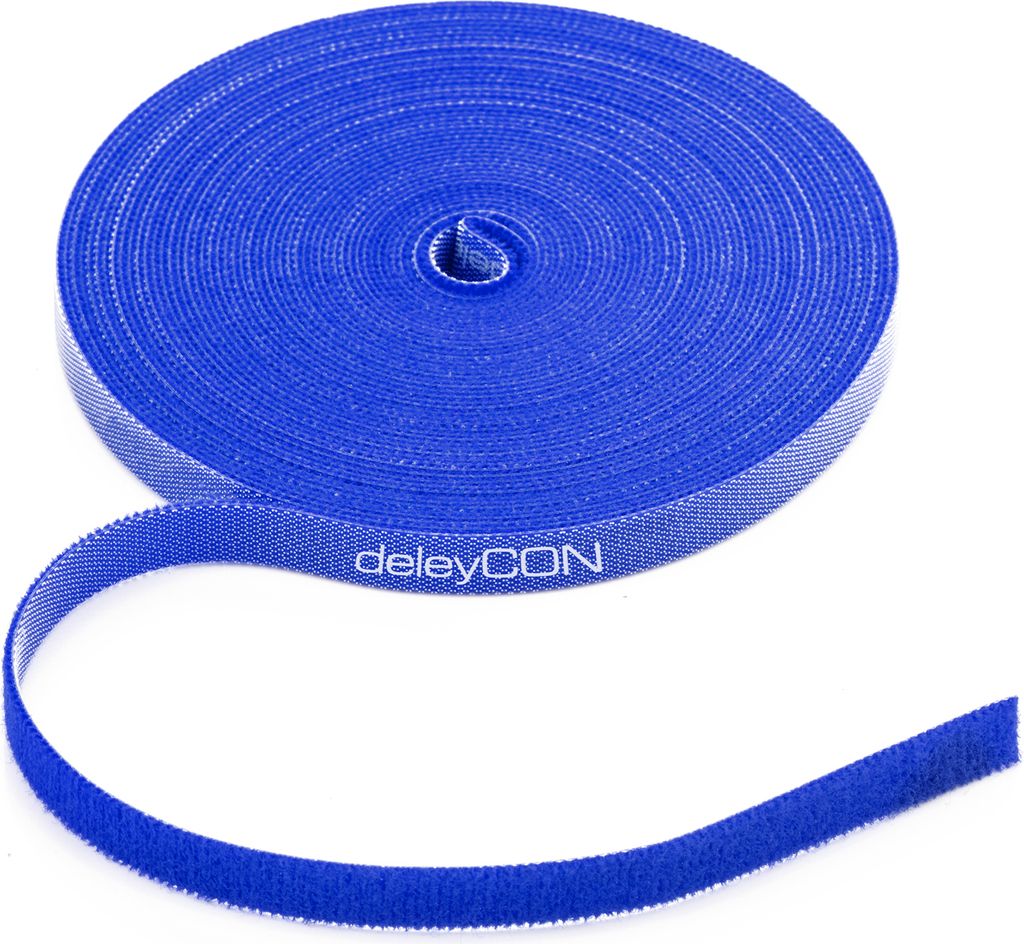 deleyCON 10m Klett Kabelbinder Klettband Klettbandrolle 10 mm Breit Kabelmanagement Kabelorganizer Klettkabelbinder Klettverschluss zuschneidbar Blau