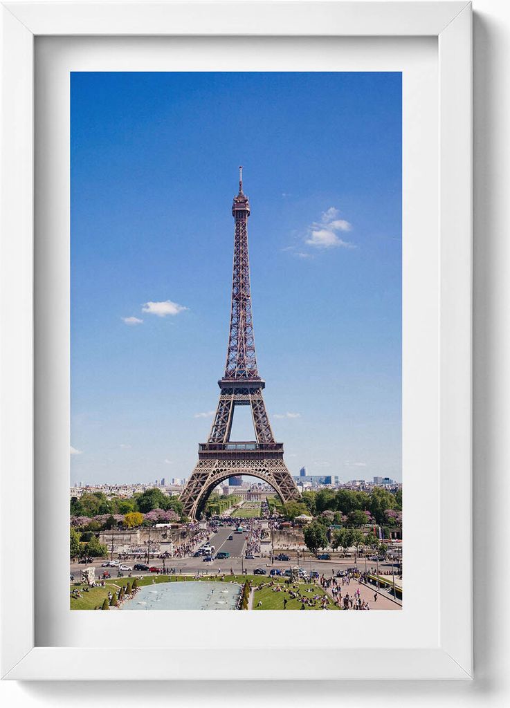 Landschaft Eiffelturm Paris Frankreich– Wandbild mit Rahmen – Gerahmtes Bild – Wanddekoration – 20x30 cm – Weiß