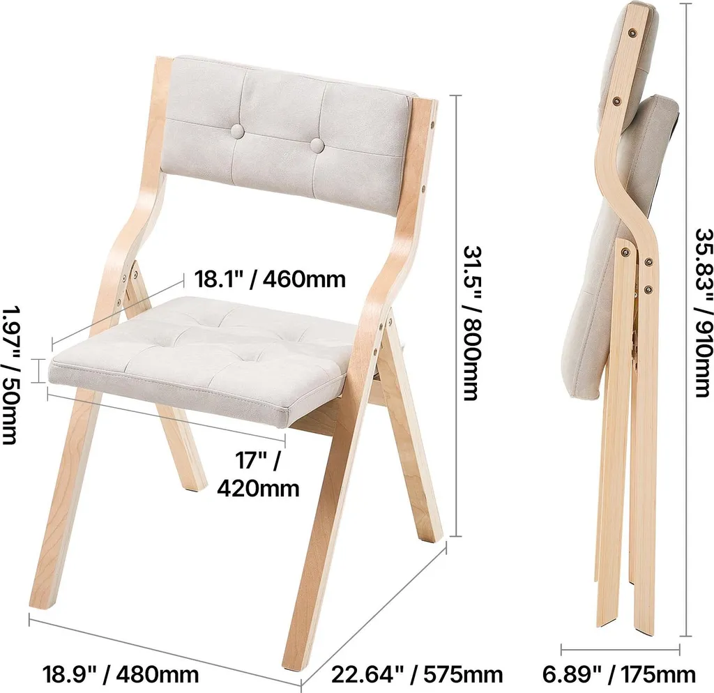 SucceBuy Sedia da giardino pieghevole con cuscino imbottito e struttura in legno, set di 2. Moderna sedia da pranzo per cucina, ufficio o feste, portata fino a 180 kg (per sedia), pieghevole, beige e bianca, design salvaspazio. - 8