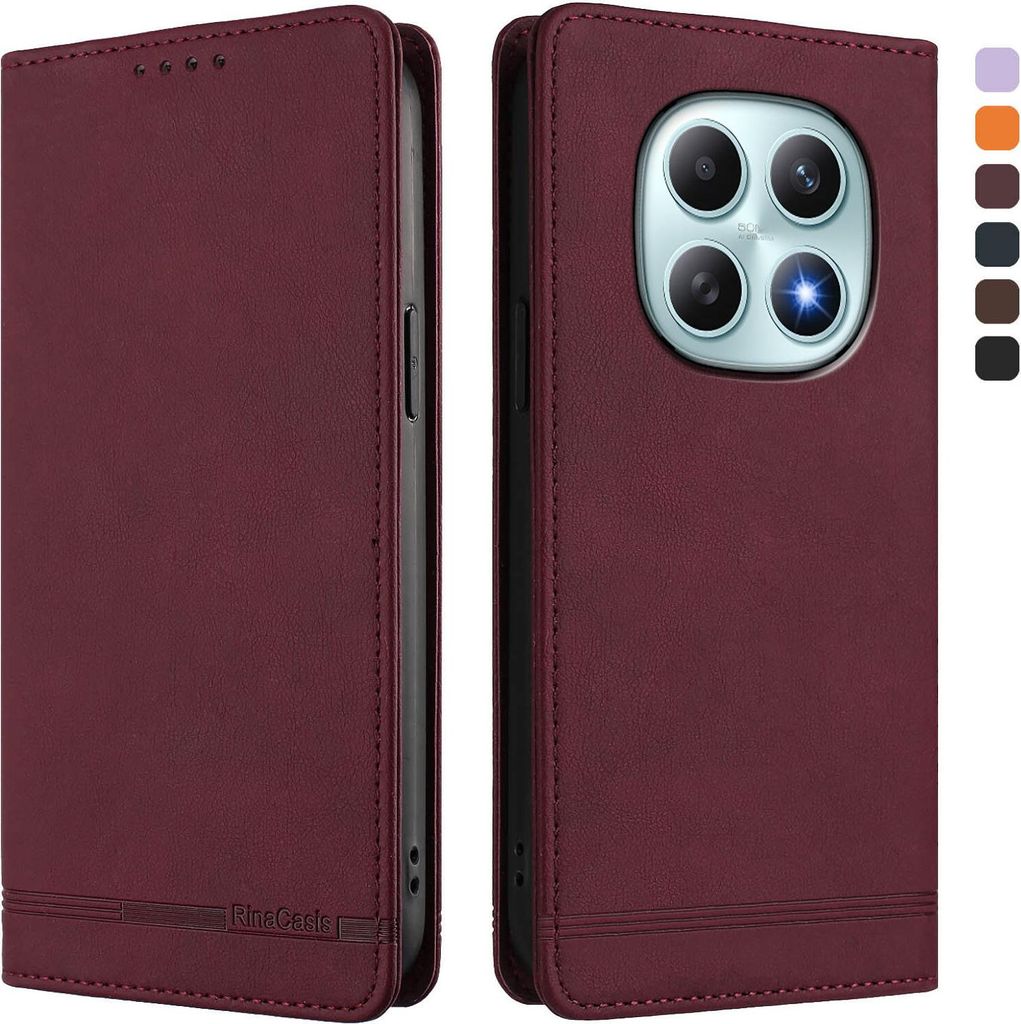 Hülle für Xiaomi Redmi Note 15, Retro Kunstleder Ständer Klapphülle mit Kartenfächer und Magnetische Rot