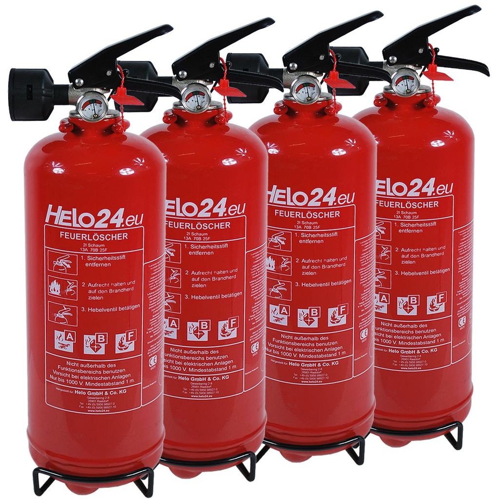 Feuerlöscher 4x 2L Schaum H2 Halterung Manometer