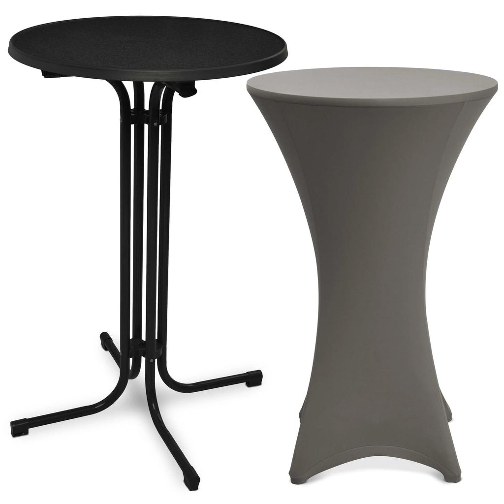 Beautissu Outdoor Stehtisch Bellini, klappbar, Ø70cm, Anthrazit, mit Husse