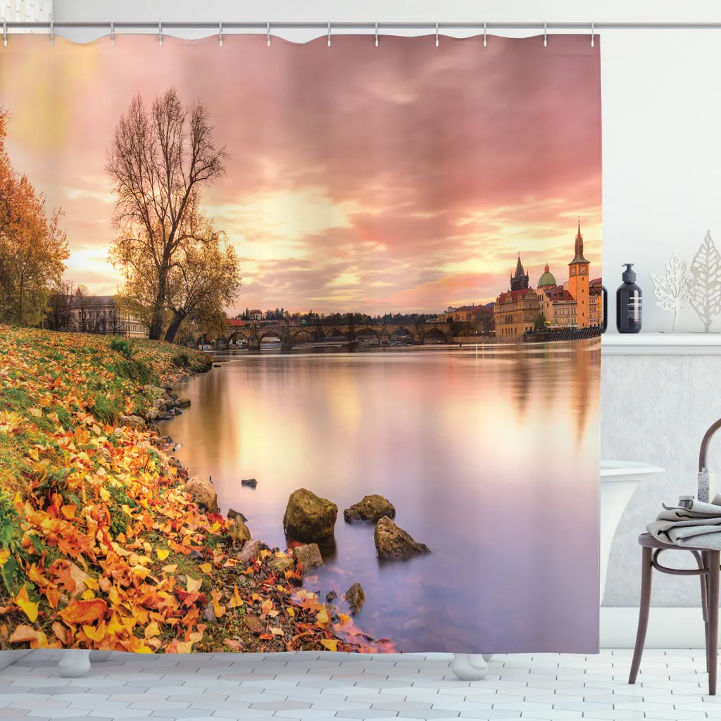 Grand rideau de douche pour baignoire Prague Riverside Automne 175x240