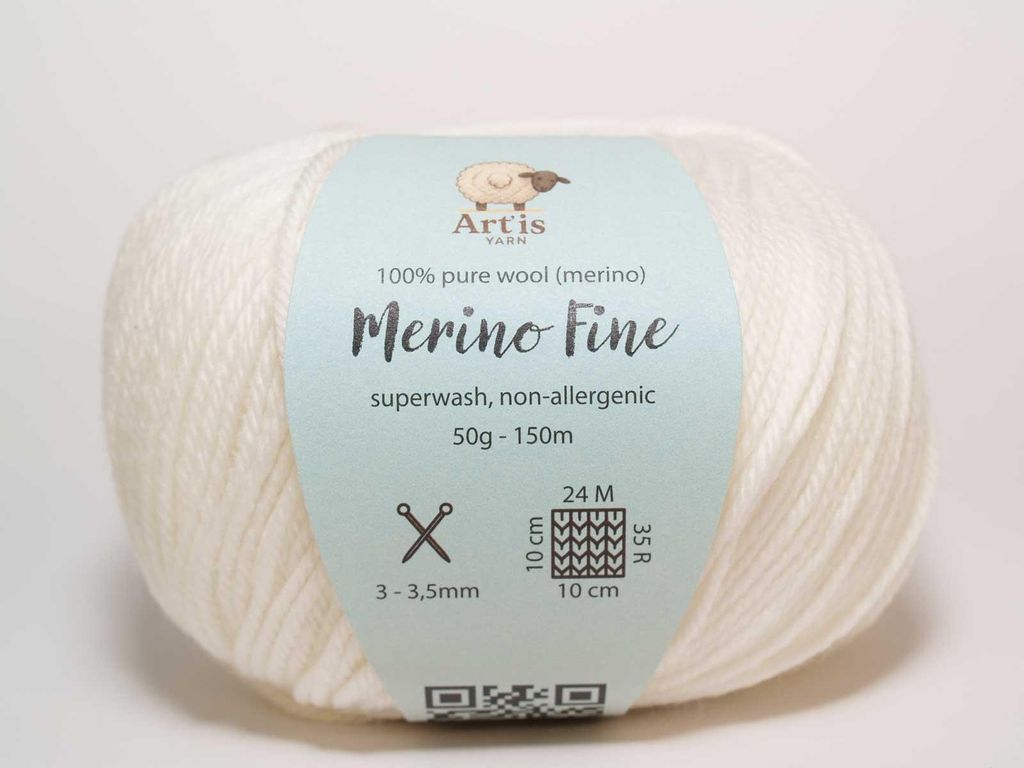 Merino Fine Art'is Yarn 100% Wolle | Superwash & Antiallergisch (50g/150m) (1 weiß)