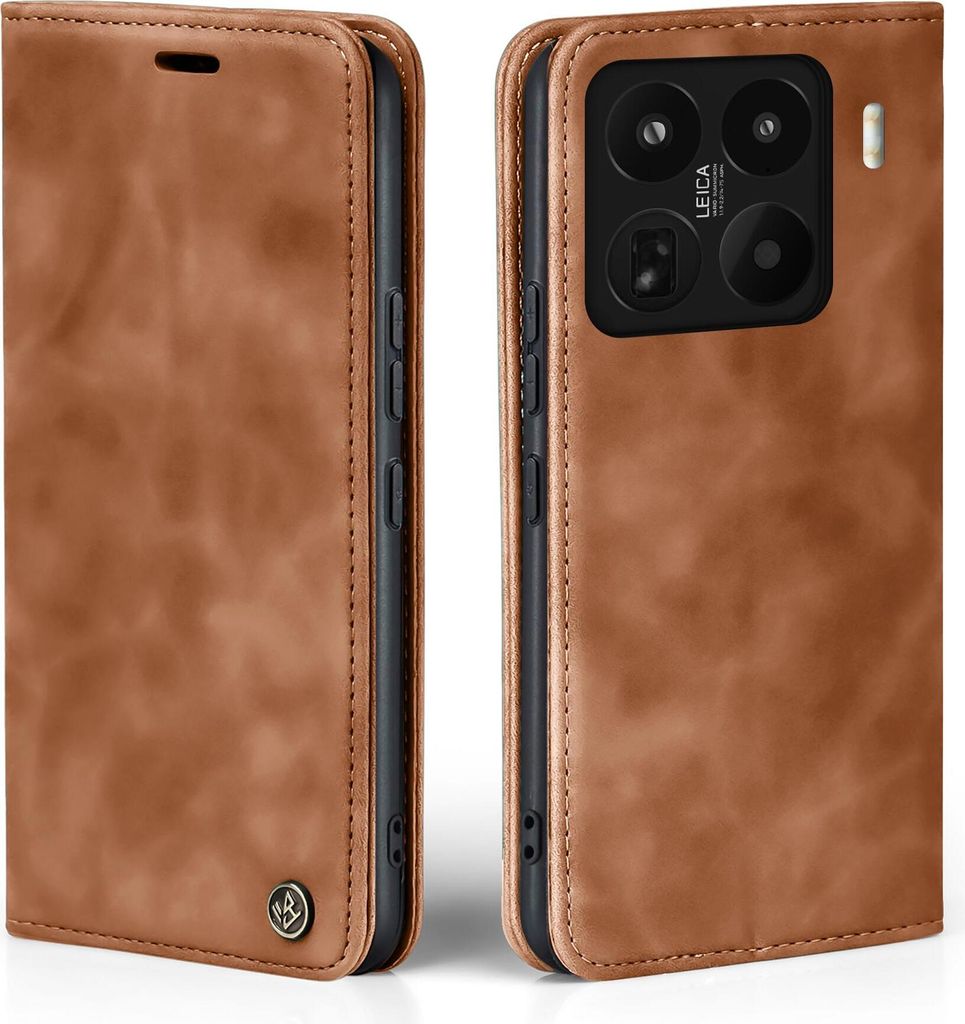 Handy Hülle für Xiaomi 15 Pro Klapphülle Bookcase Flip Cover Handy Tasche Etui Farbe: Hellbraun