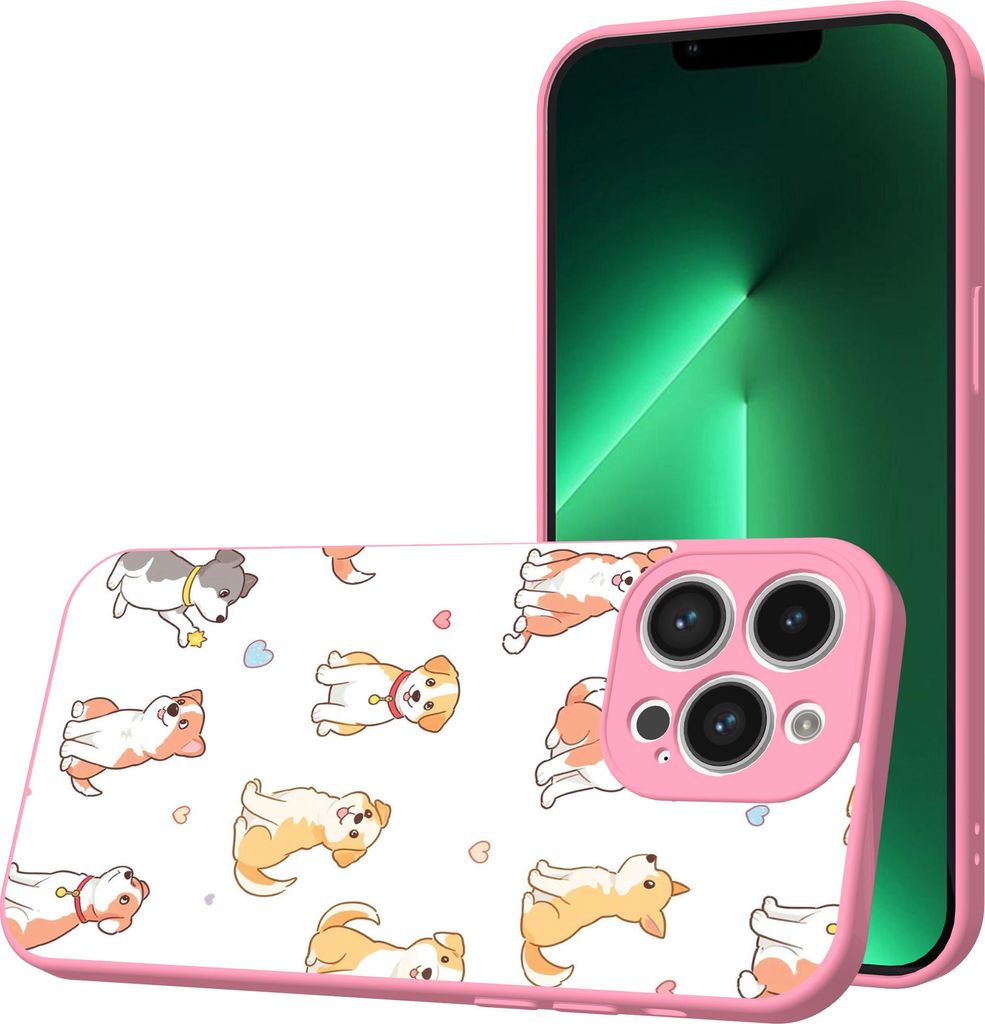 Smartphonica Handyhülle Geeignet für iPhone 13 Pro Max mit Hunden drucken - TPU Back Cover Case Hunde Design - Pink