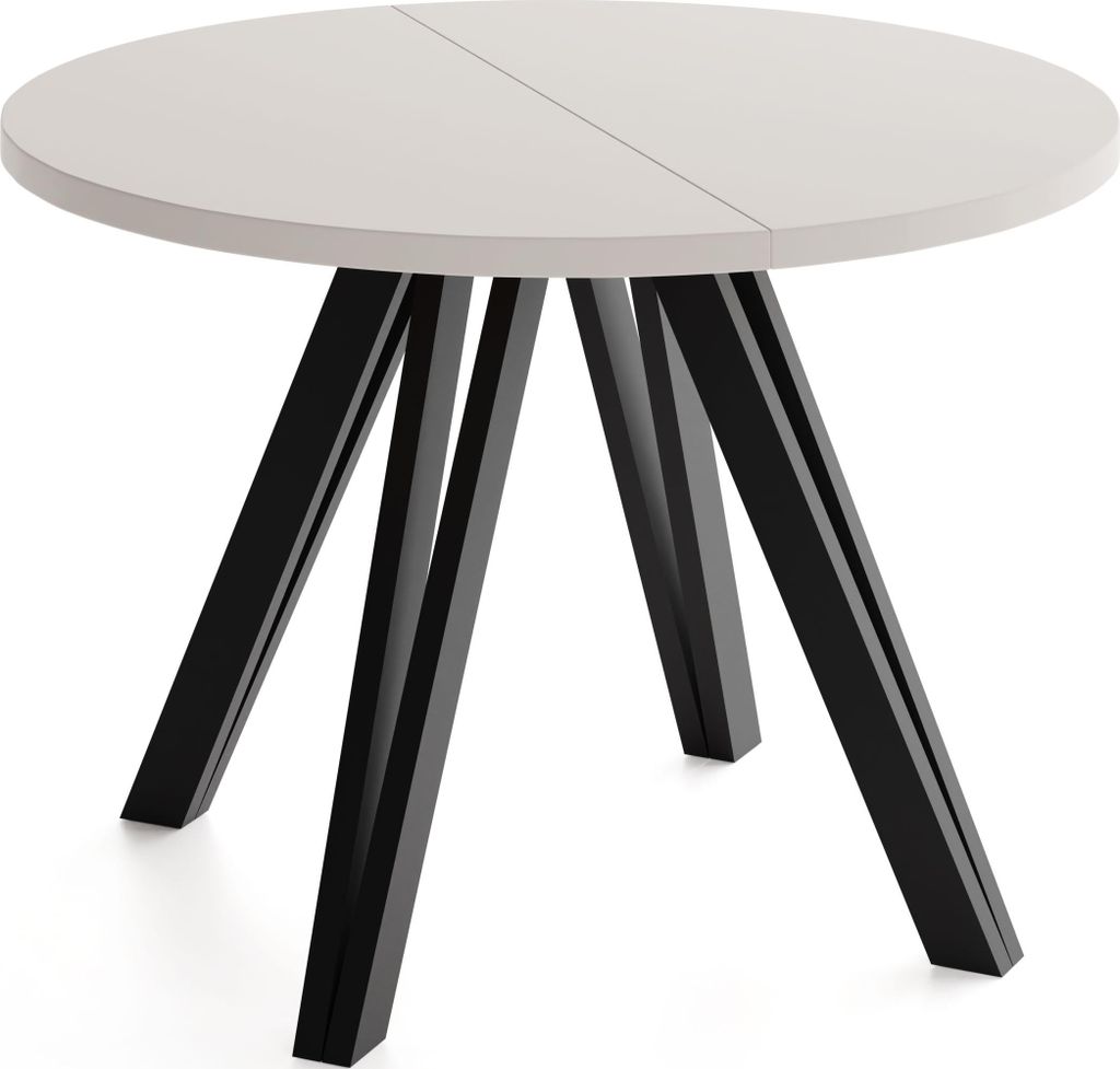 Runder Esstisch Ausziehbar 100–180 cm mit Schwarzen Holzbeinen aus Buchenholz – Moderner Ausziehtisch für Esszimmer, Küche und Wohnzimmer –...