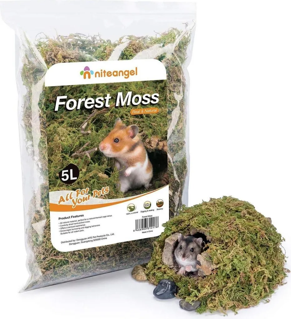 Niteangel 5L Muschio Forestale Naturale per Criceti e Piccoli Animali