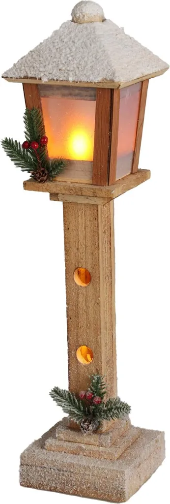Grande lanterne bois lumineuse LED 52cm décoration de fête maison