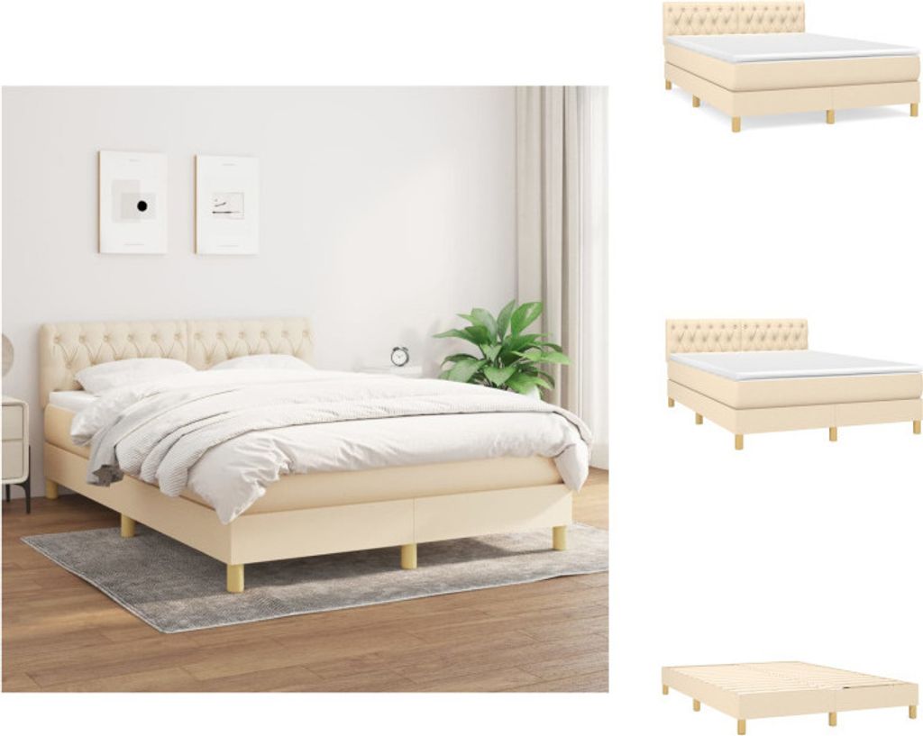 vidaXL Boxspringbett mit Matratze Creme 140x190 cm Stoff - Betten & Bettgestelle