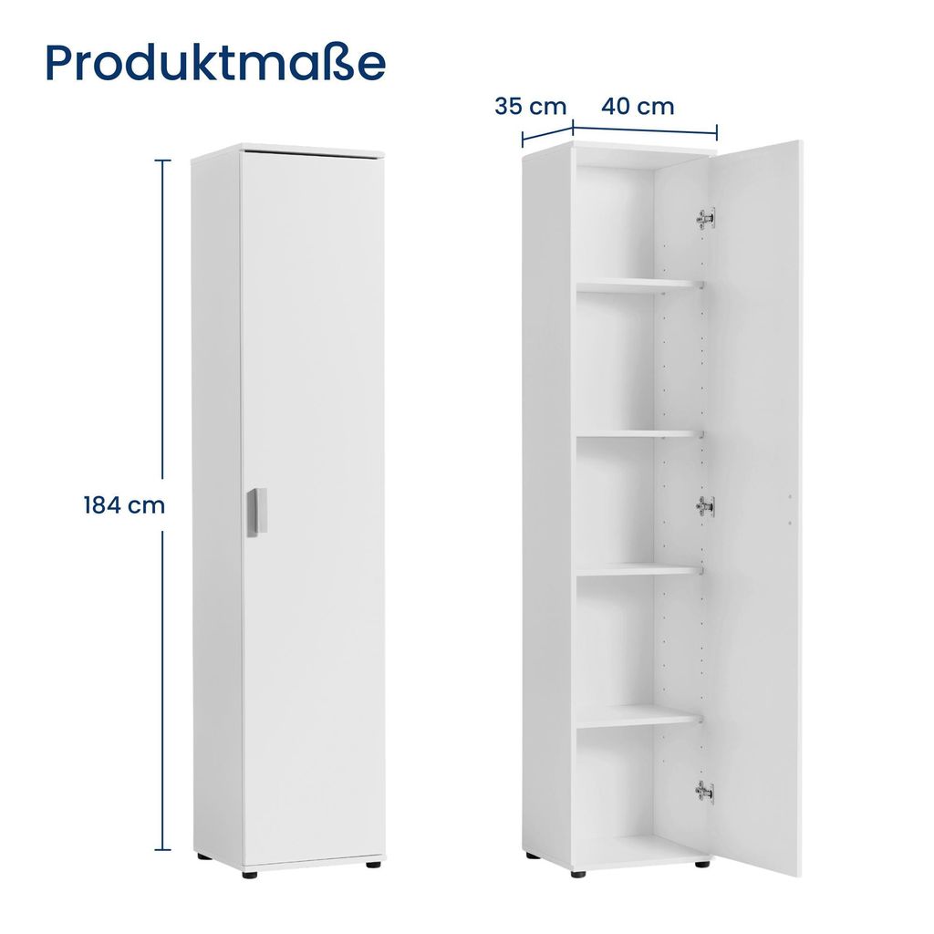 Schmaler Mehrzweckschrank 40 cm breit, Weiß