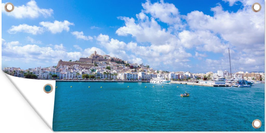 MuchoWow 80x40 cm Outdoor-Poster Gartendeko Sichtschutz Garten Poster für den Garten Yachthafen auf Ibiza