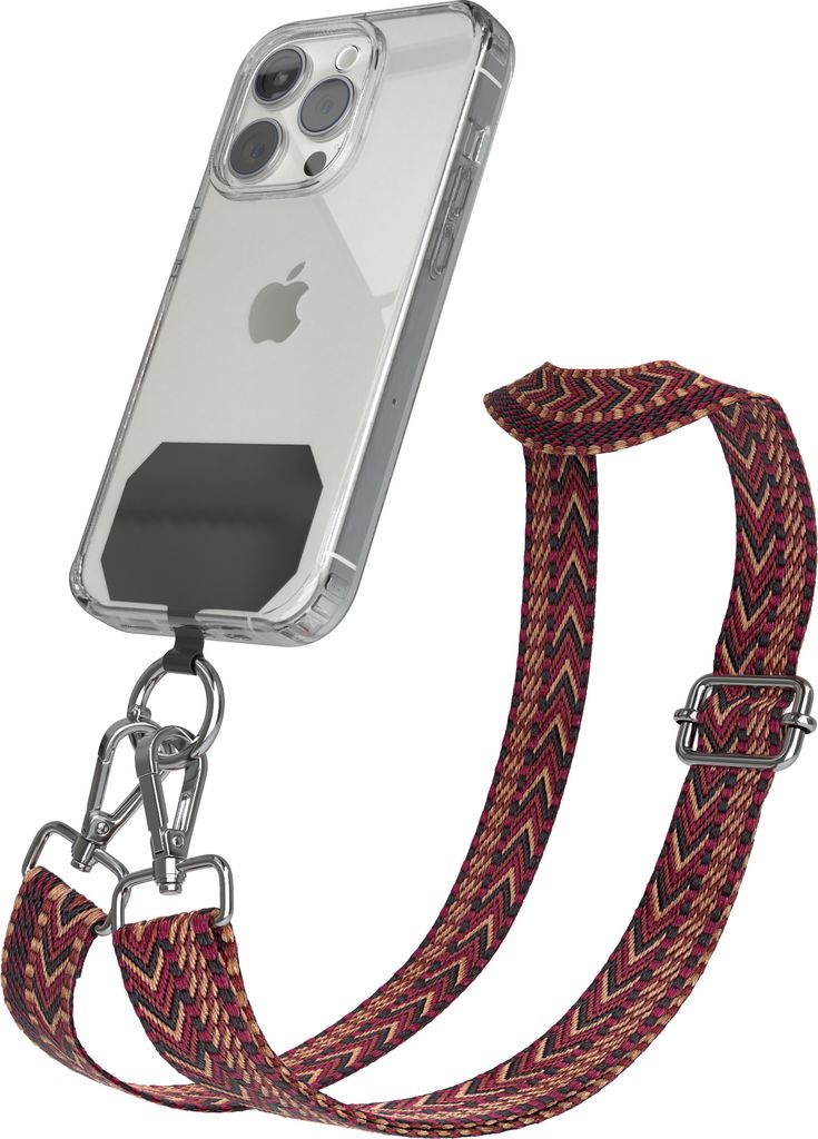 EAZY CASE - Handykette Universal Pad zum Umhängen, kompatibel mit jedem Handy, Kette mit Hülle, Handyband ZigZag Style in Rot