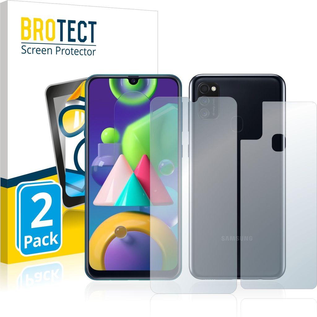 2x BROTECT Schutzfolie für Samsung Galaxy M21 (Vorder + Rückseite) Folie Klar Transparent