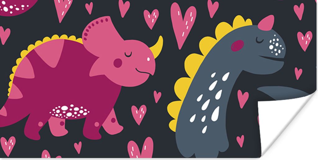 MuchoWow Poster Dinosaurier - Kind - Muster - Rosa - Mädchen 40x20 cm - Poster für die Wand - Poster Schlafzimmer