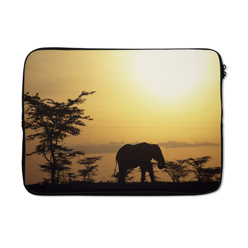 MuchoWow Laptop Hülle 13 Zoll Silhouette eines Elefanten in der Savanne Laptoptasche - Laptophülle - Sleeve - Rundumschutz