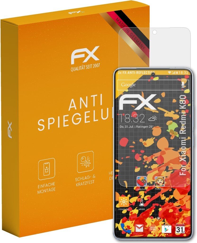 atFoliX FX-Antireflex 3x Schutzfolie kompatibel mit Xiaomi Redmi K80 Displayfolie
