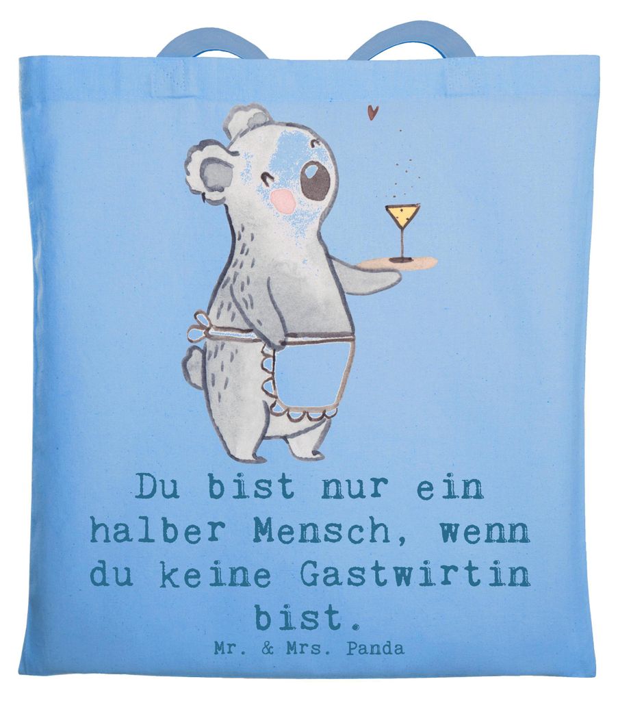 Mr. & Mrs. Panda Tote Bag Gastwirtin Herz - Sky Blue - Geschenk, dokumententasche, Einkaufstasche, Tasche, Kneipe, Bar, umhängebeutel, Shopping, S...