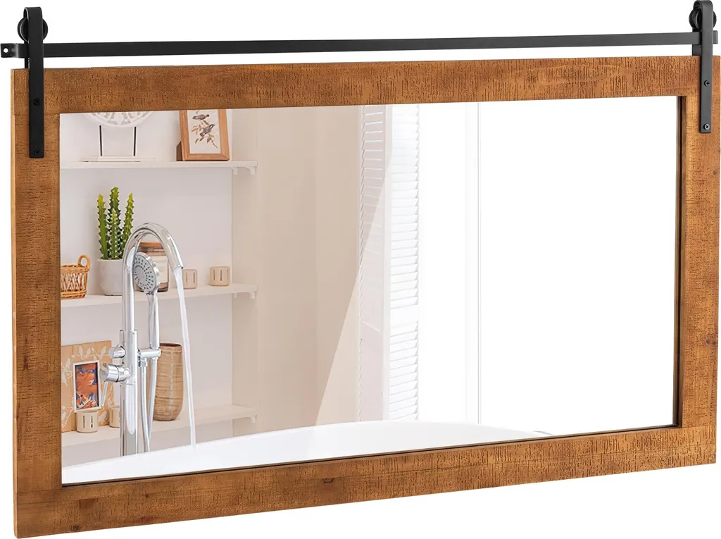 Miroir Rectangulaire 100x66 cm Cadre Bois Naturel - Miroir Mural Rustique