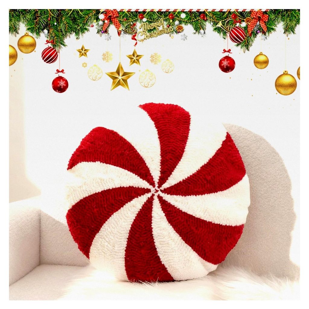 Zuckerstangen Kissen, Weihnachtsdeko Kissen, 33cm Plüsch Zuckerstangen, Kissen für Sofa, Bett, Couch