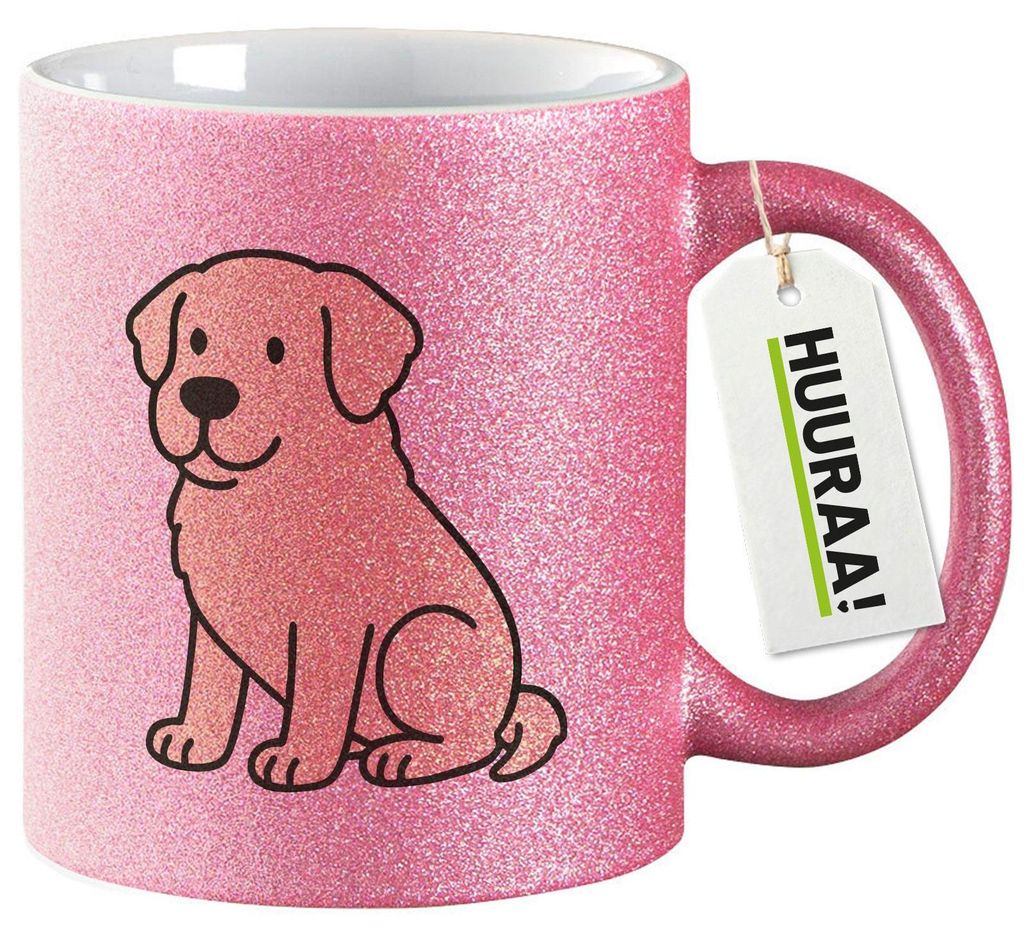 Huuraa Glitzertasse Kuvasz Comic Kuvi 330ml Pink Keramik Kaffeebecher Geschenkidee
