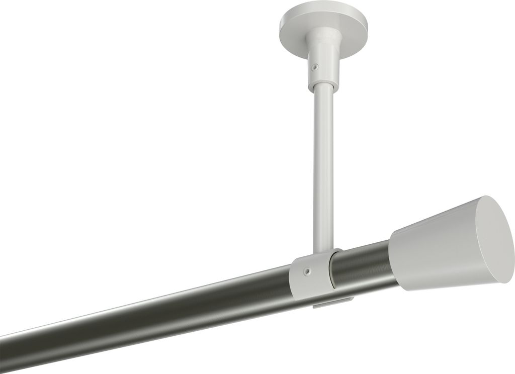 Interdeco Gardinenstange / Vorhangstange Edelstahl-Optik / Weiß, Typ Sonette Sitra (Konus) ohne Ringe, Deckenmontage, 20 mm Ø 1-läufig, 220 cm