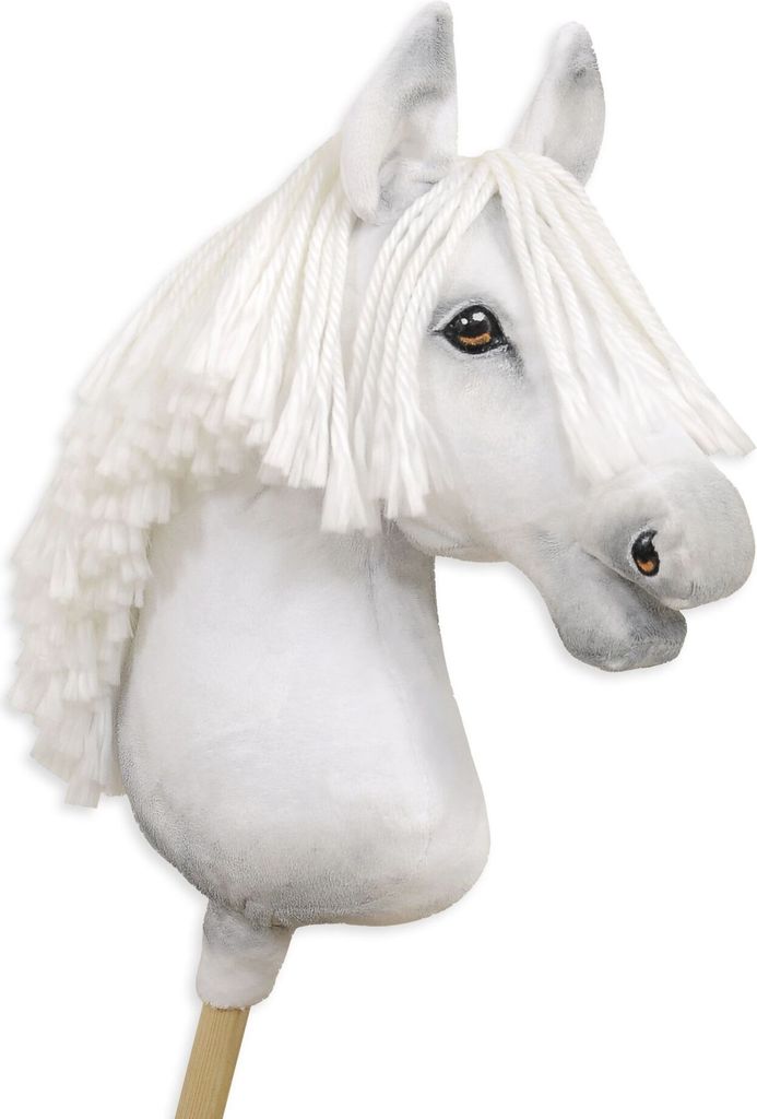 Super Hobby Horse Pferd auf Stab A3 weiß handgenäht und Produktbild 