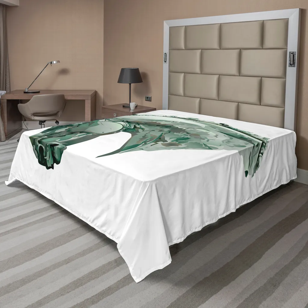 Drap plat ABAKUHAUS motif cheval vert 260 x 228 cm en tissu gris doux