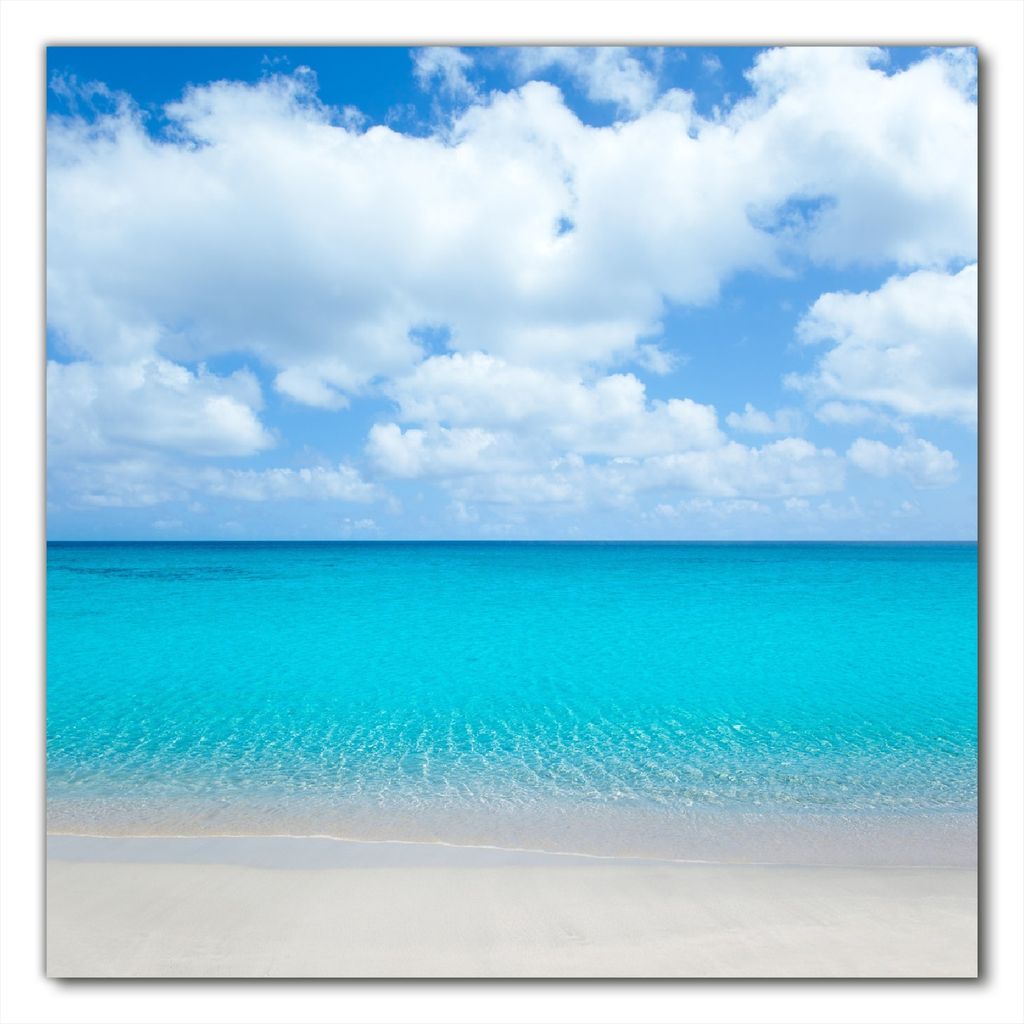 Wallario selbstklebende Möbelfolie/ Tischdecke für Innen und Außen, Größe: 90 x 90 cm - Sandstrand und blaues Meer