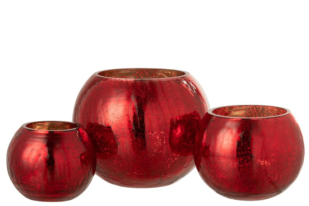 Windlicht Kugel Rissig Glas Perle-Effekt Rot Large Produktbild 5