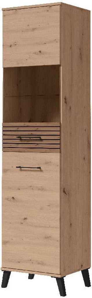 Hohe Vitrine CARLO 2 Standvitrine Vitrinenschrank Eiche Artisan