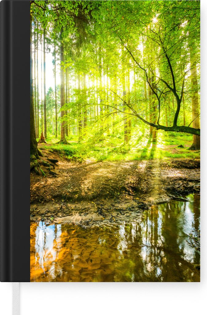 MuchoWow Notizbuch Tagebuch Haushaltsbuch Notebook A5 Wald - Landschaft - Wasser - Bäume - Sonne - Grün - Natur - Notizblock - Notizheft - Note...
