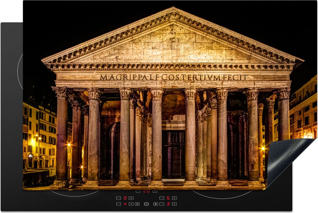 KitchenYeah Herdabdeckplatte Rom - Nacht - Pantheon , 80x52cm, Küche Deko, Glaskeramikfeld Herdabdeckung, Abdeckplatte fùr Kochfeld