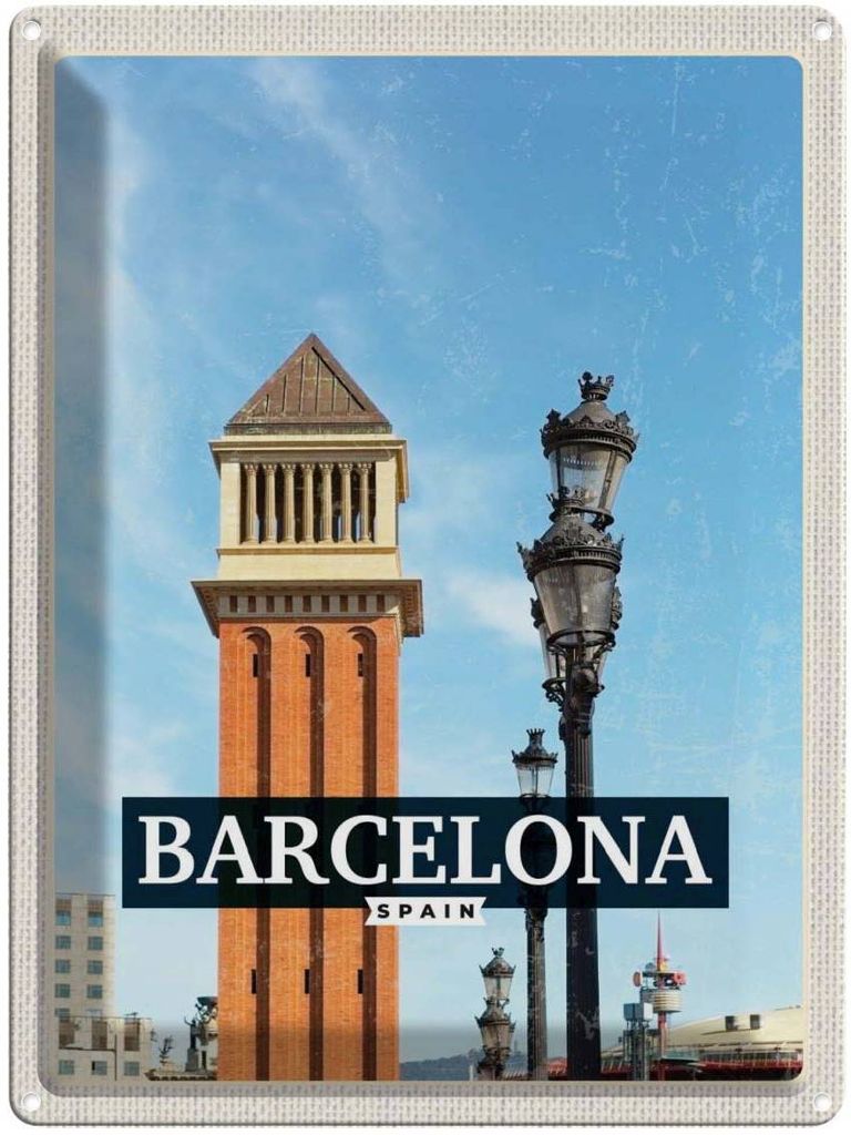 vianmo Blechschild 40x30 cm Barcelona Spanien Bild Tag Mosaik Bildmotiv Reisemotiv Abenteuer Reisen Urlaub