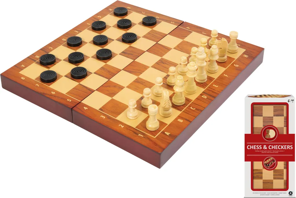 Jeu d'échecs et de dames 2 en 1 de voyage format compact pliable Chess