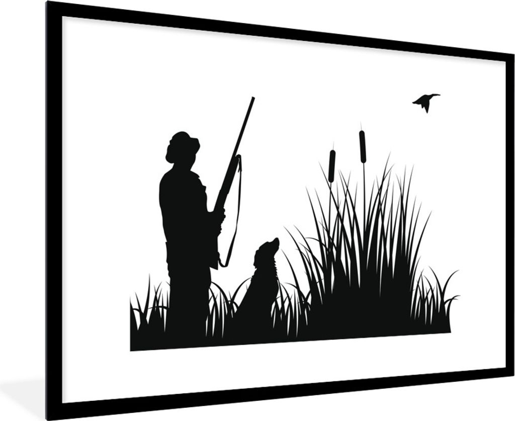 MuchoWow Gerahmtes Poster Eine Illustration der Jagd auf Enten 90x60 cm - Poster mit Schwarzem Bilderrahmen Wandposter Rahmen Foto Bilder - Wandd...