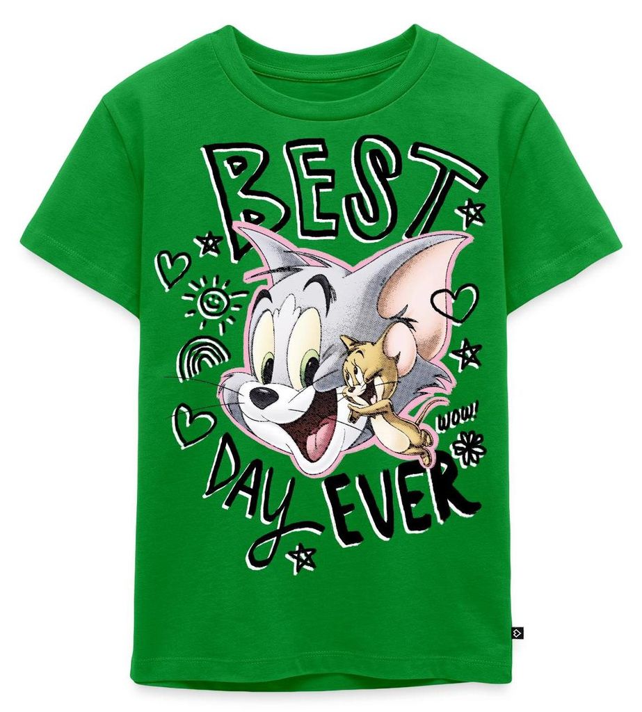 Spreadshirt Tom Und Jerry Bester Tag Best Day Ever Kinder Premium T-Shirt, 134/140 (8 Jahre), Grün