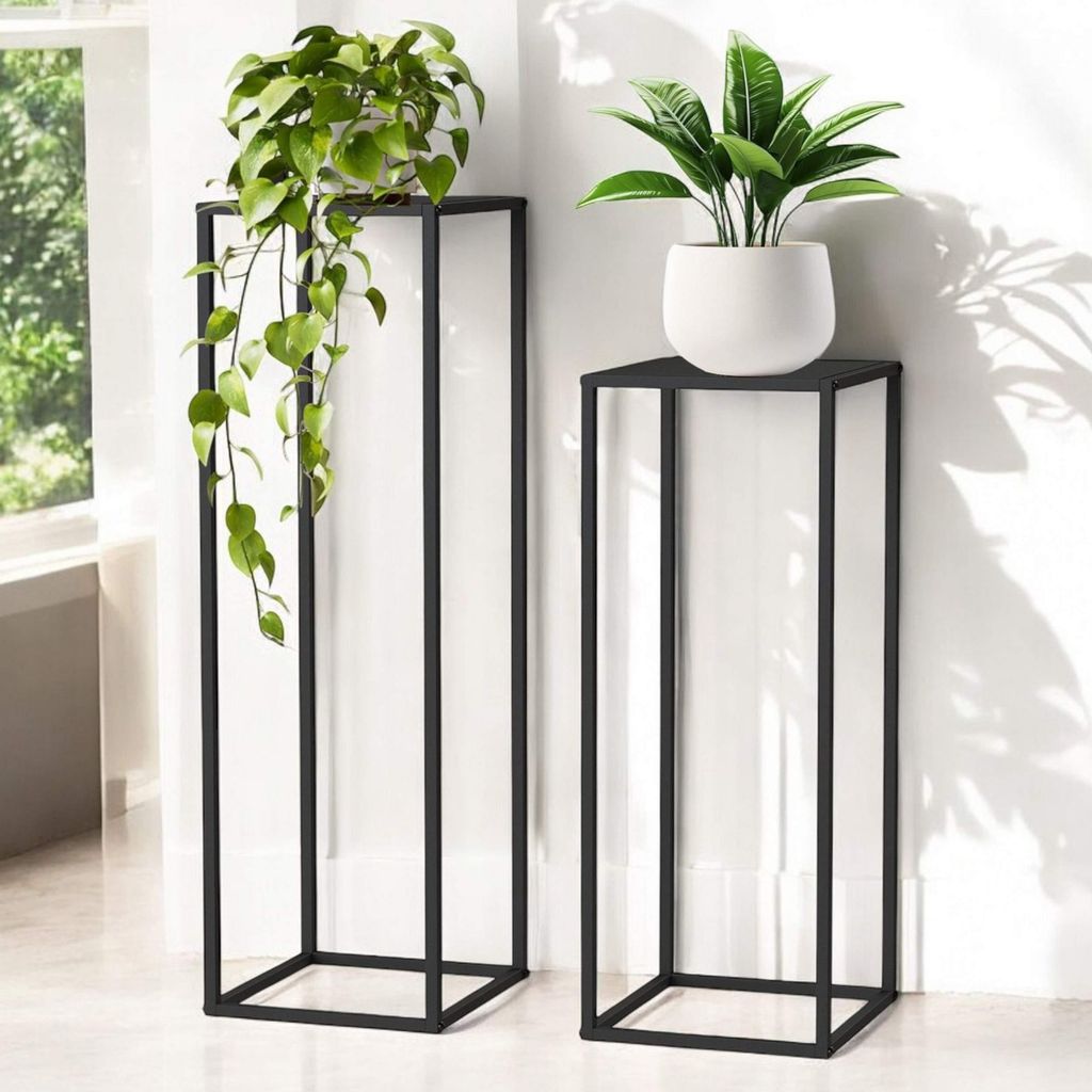 DanDiBo Pflanzenständer 96587 Metall 100 cm und 70 cm Schwarz Eckig 2er Set Beistelltisch Hoch Blumenhocker Blumenständer Modern Design