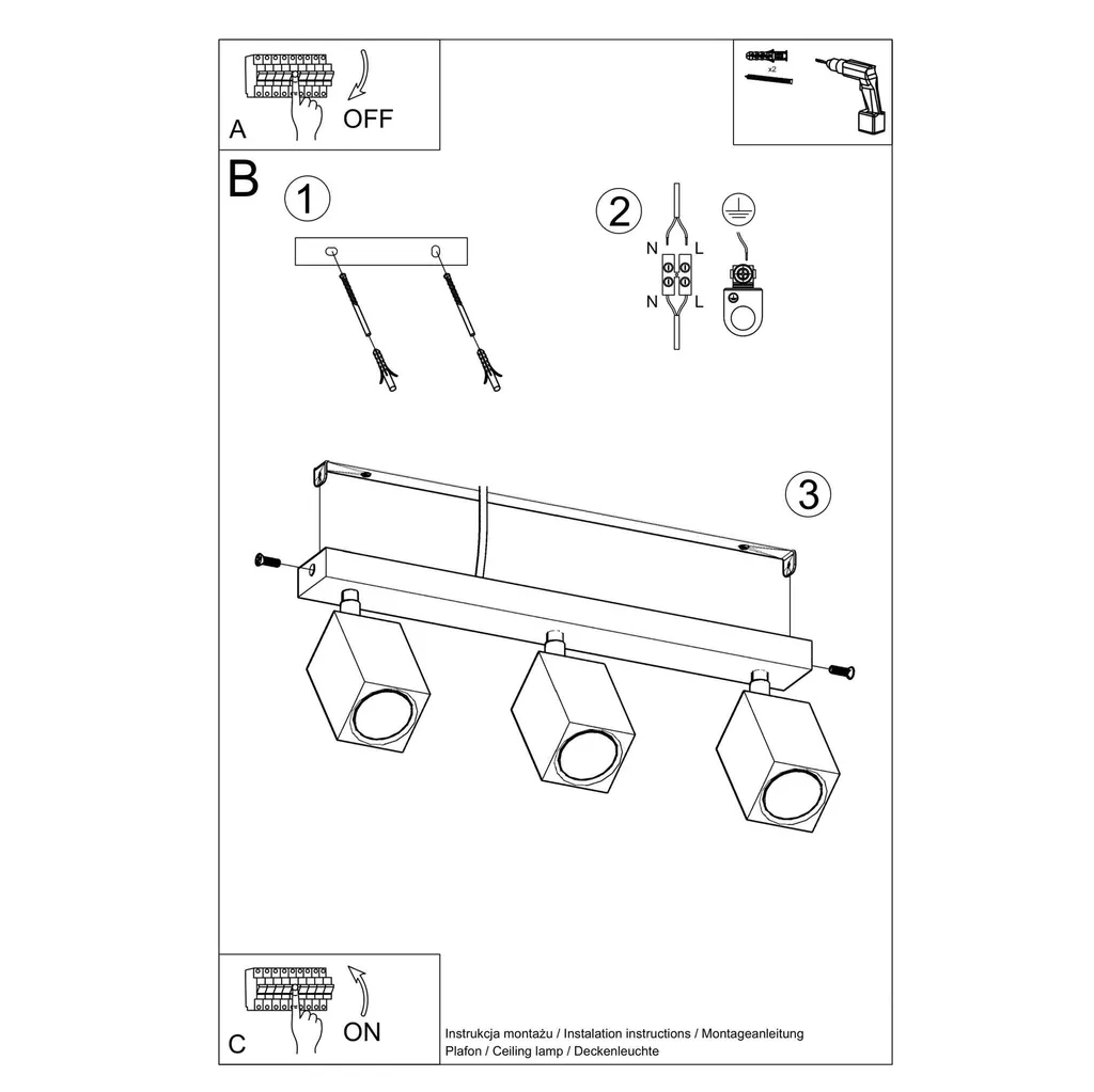 Lampada Soffitto Sollux KEKE 3 Legno Rovere 45cm 3xGU10 Qualità - 5