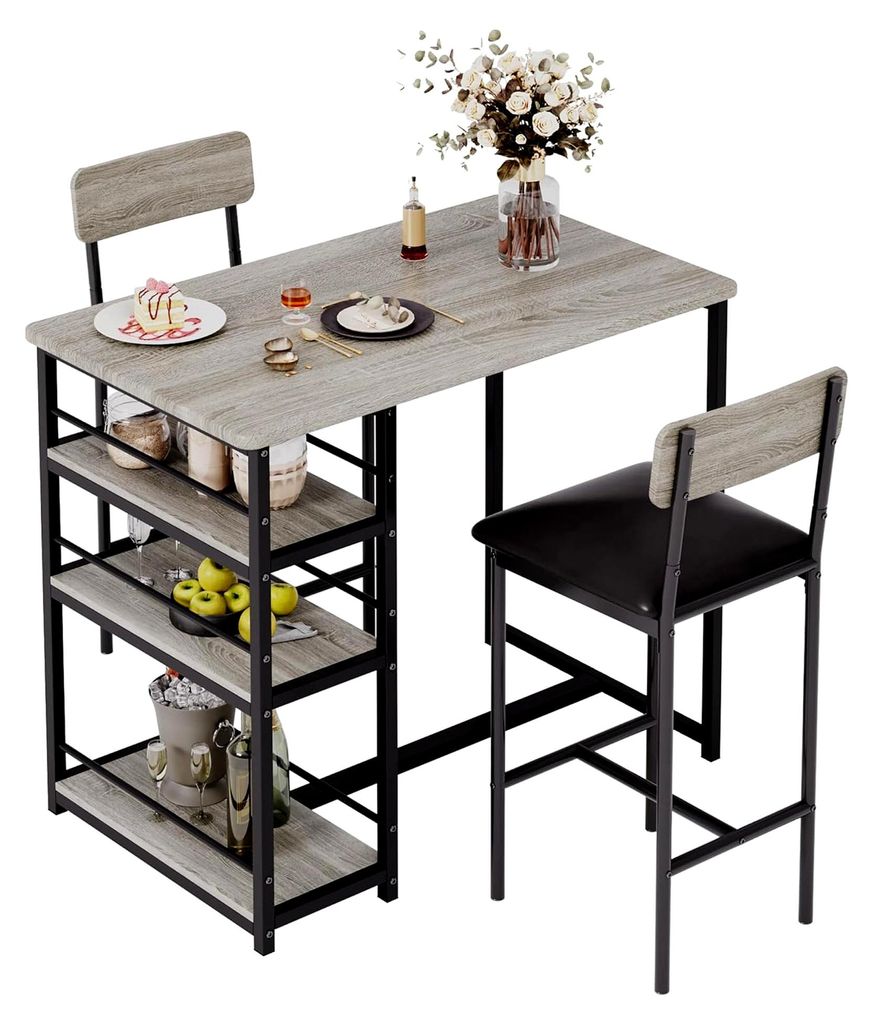 Bartisch Set 3-teilig, Esstisch mit 2 Stühlen für Küche, Esszimmer, Bistro, etc.