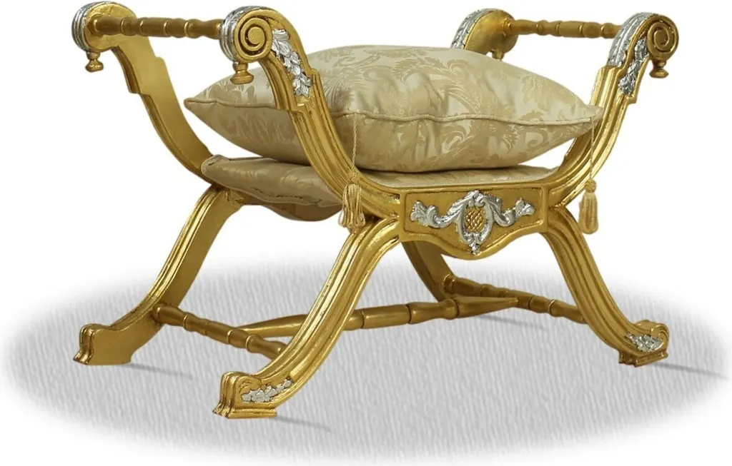 Tabouret baroque de luxe en croix doré et argenté pour salon élégant