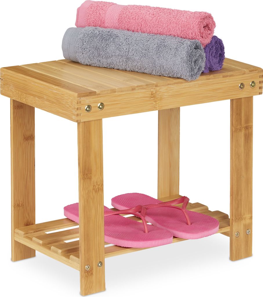 Poggiapiedi Relaxdays in bambù, fino a 100 kg, sgabello Immagine del prodotto 