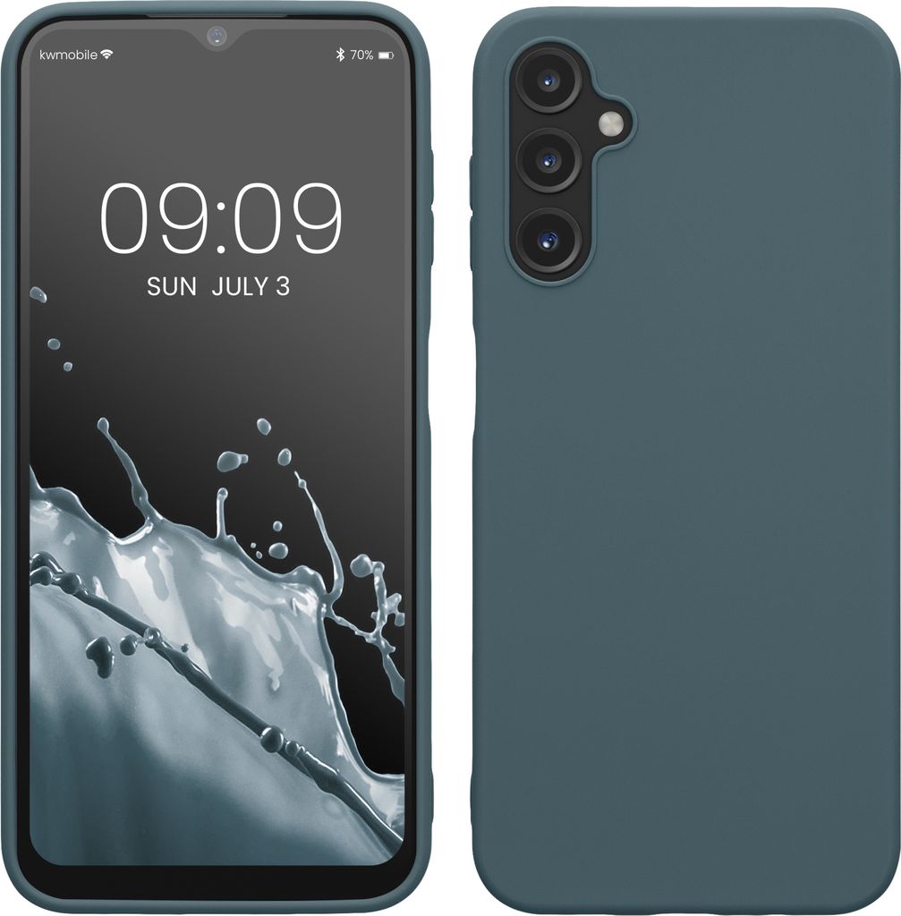kwmobile Hülle kompatibel mit Samsung Galaxy A14 5G Hülle - weiches TPU Silikon Case - Cover geeignet für kabelloses Laden - Dunkler Schiefer