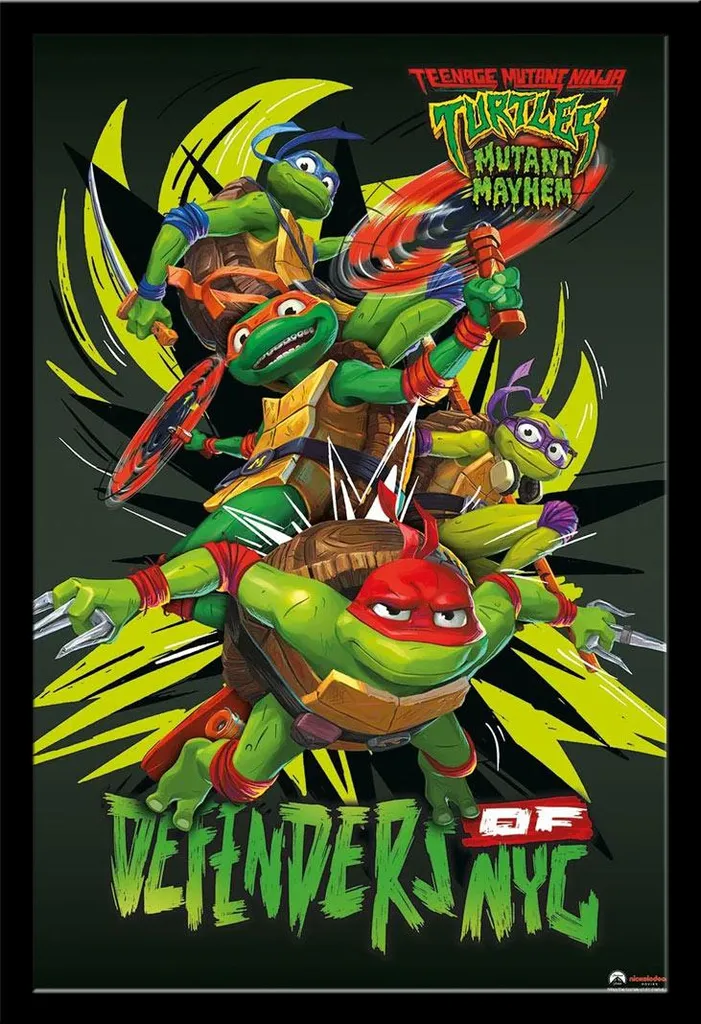 Poster TMNT Mutant Mayhem encadré vitre acrylique pour éviter les reflets