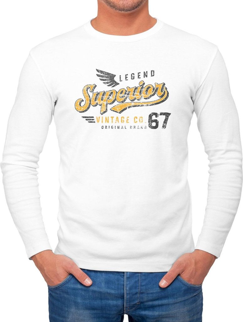 Herren Long-Sleeve Vintage Retro Motiv Schriftzug Superior Legend Flügel Langarm-Shirt Neverless weiß XXL