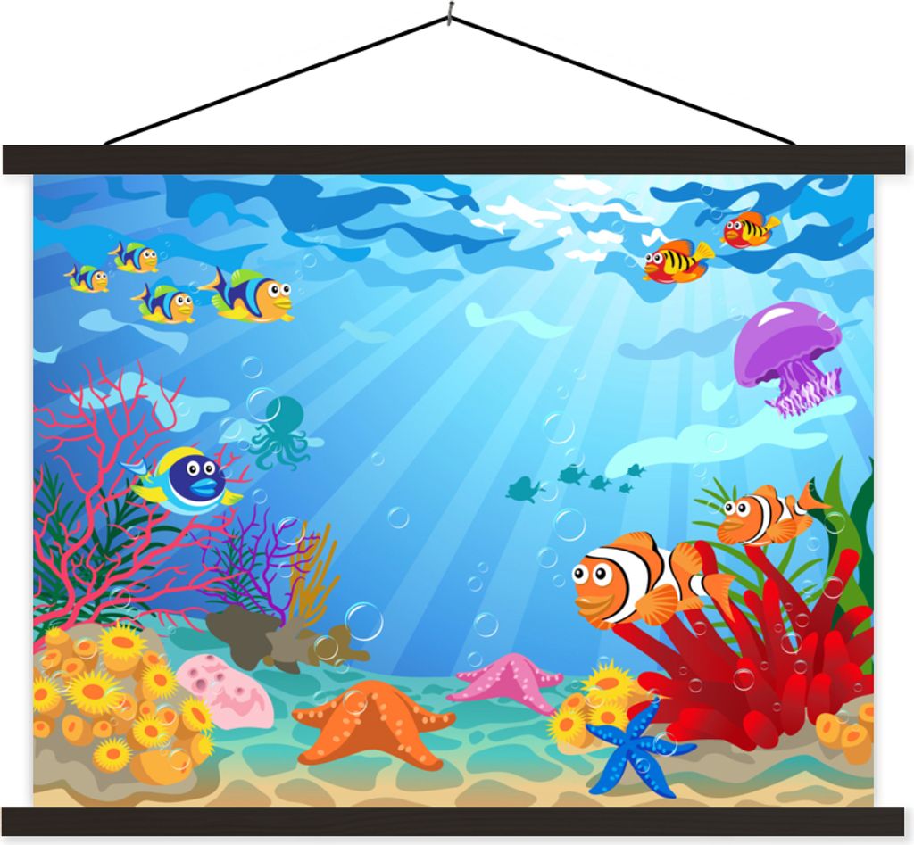 MuchoWow Textilposter Kinder - Meerestiere - Farben 150x113 cm mit schwarzem Rahmen - Wohnzimmer